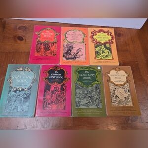 Set of Seven Fairy Books by Andrew Lang - 1966 - Paperback - Grey, Olive, Red